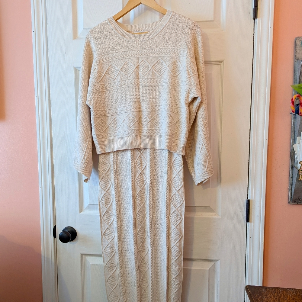 Current Air Cream Long Sleeve Layered Sweater Dress (Med)
